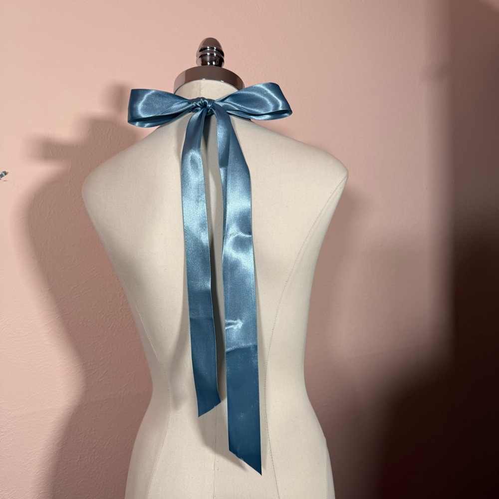 Antique Victorian Art deco Pearl Buckle Blue Ribbon wide Choker Necklace - Picture 5 of 17